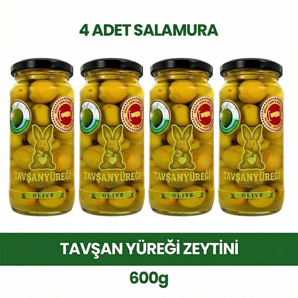 Tavşan Yüreği Salamura Zeytin 4'lü Paket (4 x 150 gr, 600gr)